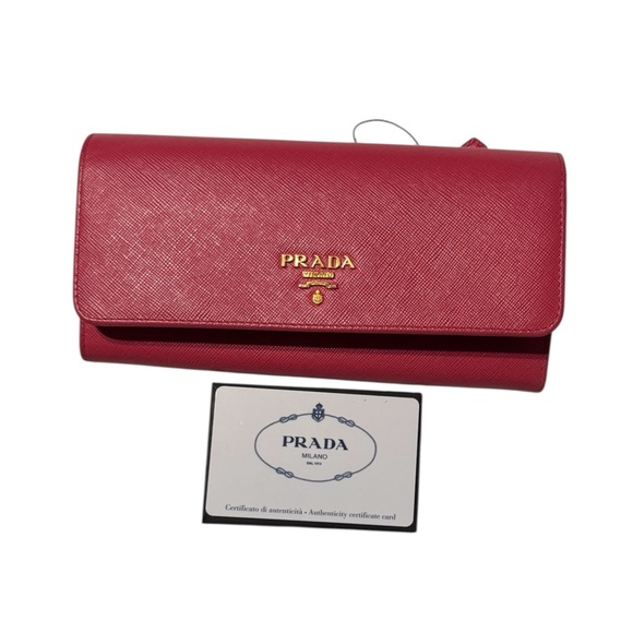 Prada Handbags - Prada Long Wallet in vibrant Peony w/ gold logo detail, has authenticity card